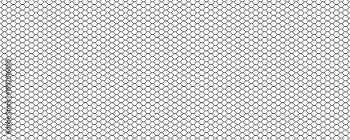 Fishing or soccer net. Repeated hexagon pattern. Black wired mesh texture isolated on white background. Metallic or fabric fence, cage or lattice structure. Vector graphic Illustration.