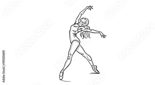 Elegant Ballet Dancer in Graceful Pose, Line Art
