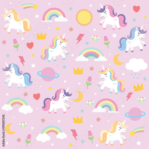 Cute Unicorns Illustration Graphic Pattern