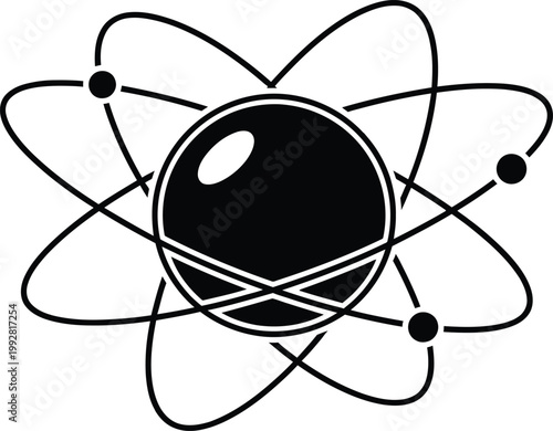 Atomic structure silhouette a black and white illustration of an atom with orbiting electrons