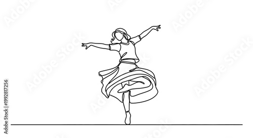 Graceful Dancer Silhouette, Continuous Line Art, Expressive Movement, Elegant Pose