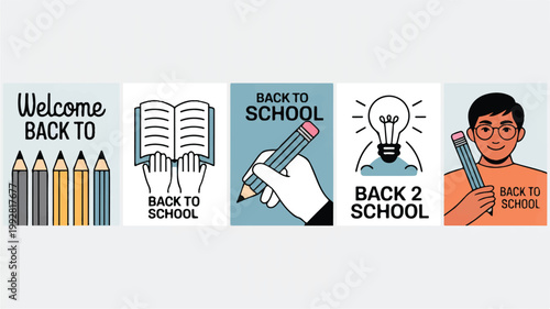 Dynamic vector illustration bundle for the back to school season, featuring academic symbols, student characters, and essential learning tools, perfect for educational campaigns