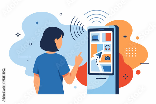 Modern Retail Self Service Kiosk and Customer Interface Illustration