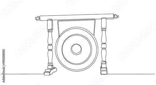 Minimalist Gong Illustration: Traditional Musical Instrument Line Art