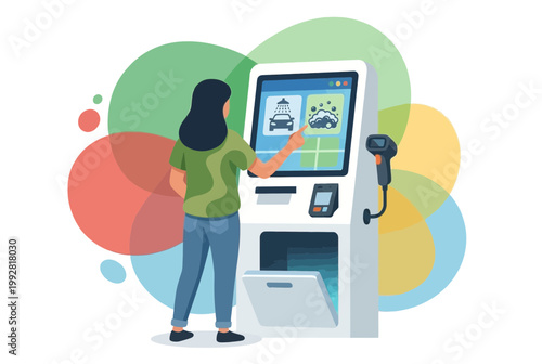 Modern Customer Using Self Service Kiosk for Car Wash Services