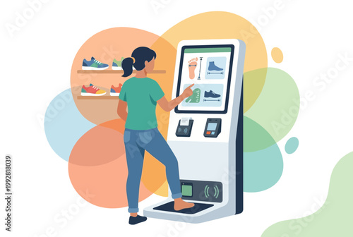 Modern self service kiosk terminal for shoe shopping in retail store