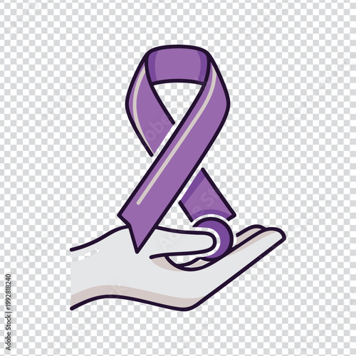 Purple awareness ribbon icon held in a hand