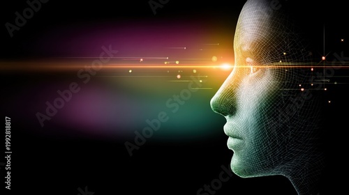 Visionary Gaze:  A striking representation of human potential, where a side profile of a person merges with technology, creating a captivating visual narrative. 