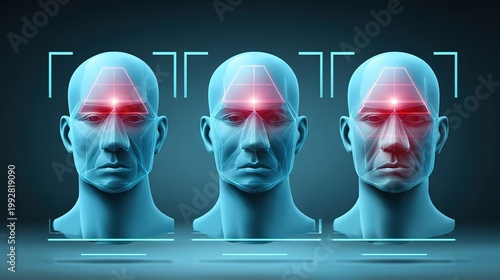 Facial Recognition Technology: Futuristic depiction of facial analysis, highlighting the intricate process of identifying and authenticating individuals through cutting-edge technology.
