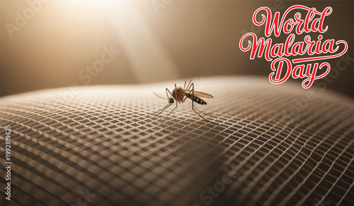World Malaria Day mosquito on net prevention awareness vector illustration