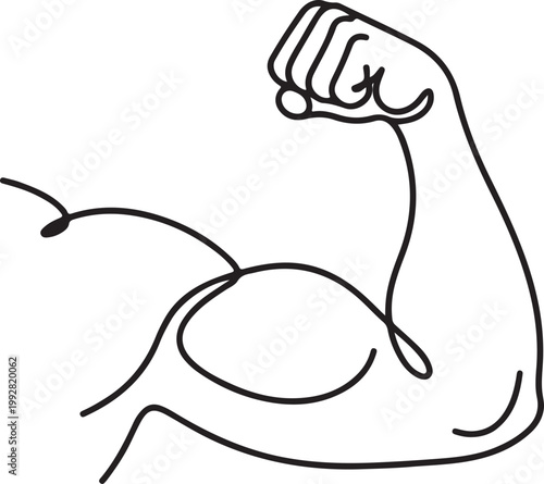 continuous line flexed arm bicep strength icon clenched fist vector illustration