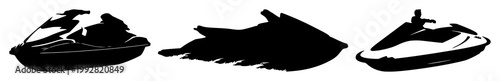 Black silhouette, white background: jet ski set with simple line art design featuring line art, illustrations, graphic resources with vector and design elements