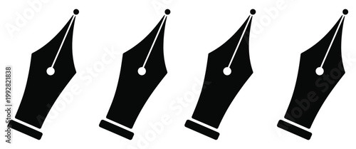 Fountain Pen Nib Icon Set, elegant writing tip symbols