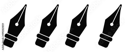 Fountain Pen Nib Icon Set, elegant writing tip symbols