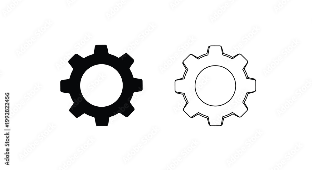 Fototapeta premium Two contrasting gear icons are presented one solid black and the other a white outline high quality professional