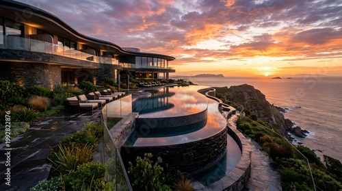 Luxury Modern Villa with Infinity Pool Overlooking Ocean Sunset