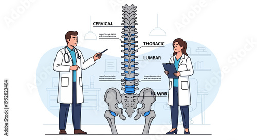 Doctors Explain Human Spine Anatomy with Lumbar, Thoracic, Cervical Vertebrae