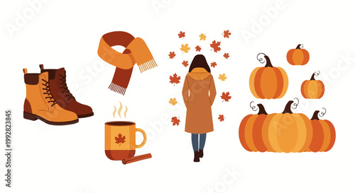 Autumn harvest season lifestyle featuring warm boots and pumpkins against a transparent background for seasonal marketing design