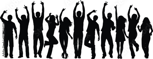 Quadro su tela Dancing people silhouette collection featuring men and women celebrating with ra