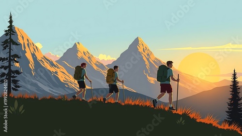 People Trekking in the Mountains for Adventure
