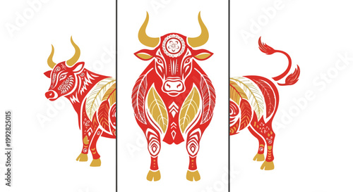 Vector illustration of an ox with a unique ornate design