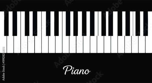Piano keyboard vector illustration, black and white musical instrument keys design, classic music concept isolated on white background for sound production