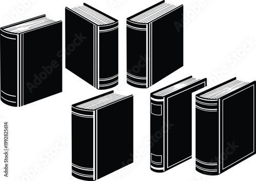Set of book silhouettes in different angles, hardcover volumes vector illustration for education, library, reading, publishing, and knowledge design use