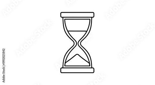 A simple black and white line drawing depicts an hourglass symbolizing the passage of time and temporality
