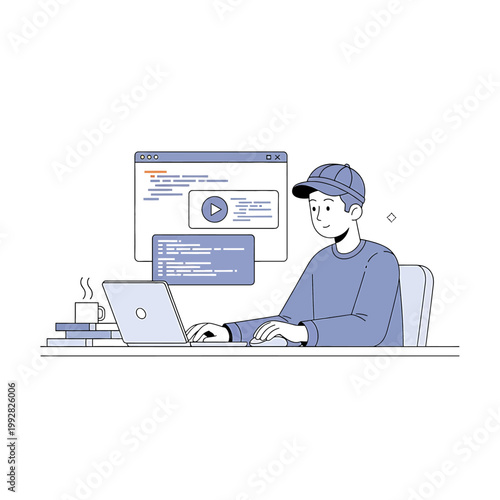 Man wearing blue shirt and cap.