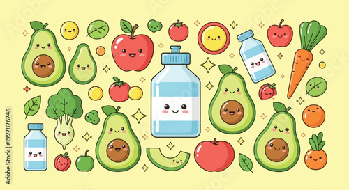 Avocado cluster pattern with vibrant green fruit arrangement.