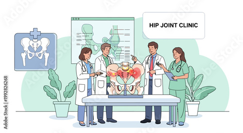 Medical Team Discussing Hip Joint Anatomy and Treatment Options