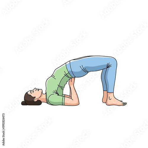 Woman doing yoga bridge pose exercise.