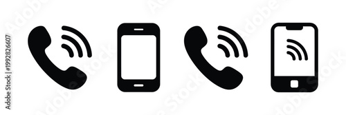 Incoming Call Ringing Phone Icon Set, vibrating handset symbol