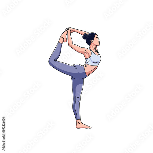 Woman doing yoga dance pose exercise.