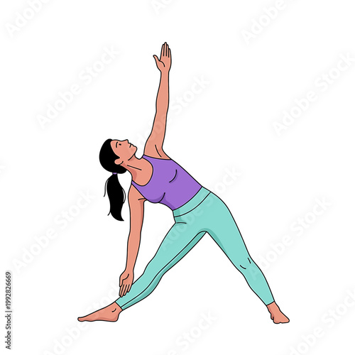 Woman in yoga triangle pose stretching 2.