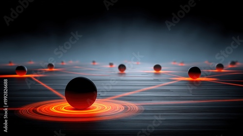 Digital Network Connection: Abstract image of interconnected spheres bathed in an ethereal glow, symbolizing the seamless flow of data in a digital network.