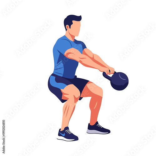 Man doing kettlebell exercise with weights.