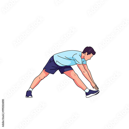 Man stretching legs and touching toes.