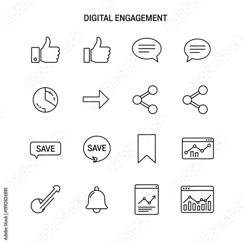 Digital media icons for engagement.