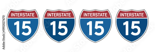 Interstate 15 Highway Vector Signs Set, US route shield road markers, transportation navigation symbol collection