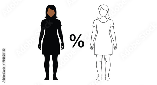 A contrasting depiction of two women alongside a percentage symbol highlighting differences in representation high quality professional detailed