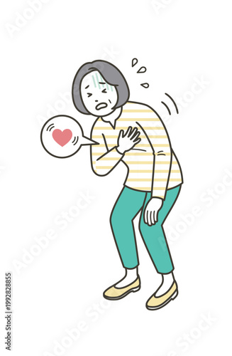 動悸がして苦しそうに胸を押さえる中年女性
