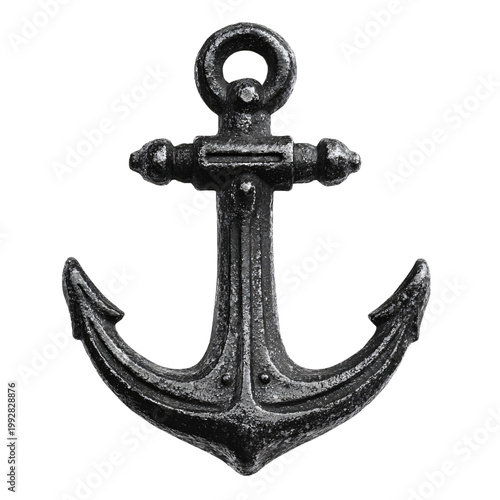 Professional Black Cast Iron Anchor Isolated on Transparent Background