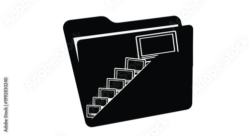 Black file folder with staircase inside icon