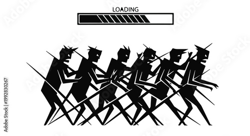 Loading animation with tribal warriors silhouette