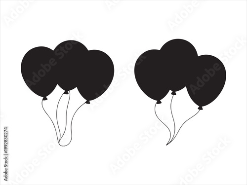 Balloons silhouette vector illustration, party celebration decoration icon design