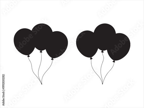Balloons silhouette vector illustration, party celebration decoration icon design