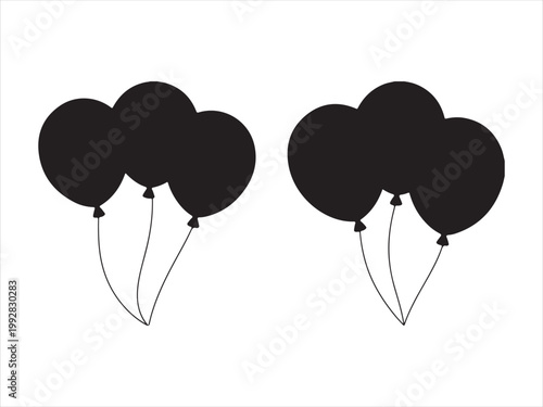 Balloons silhouette vector illustration, party celebration decoration icon design