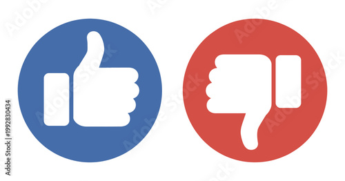 Like and Dislike Symbol Set, approval and disapproval hand gesture icons, social media interface elements, clean minimal vector buttons illustration