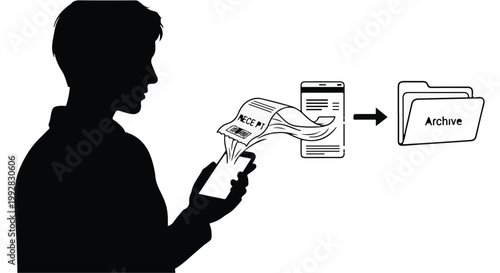 man archiving documents on smartphone